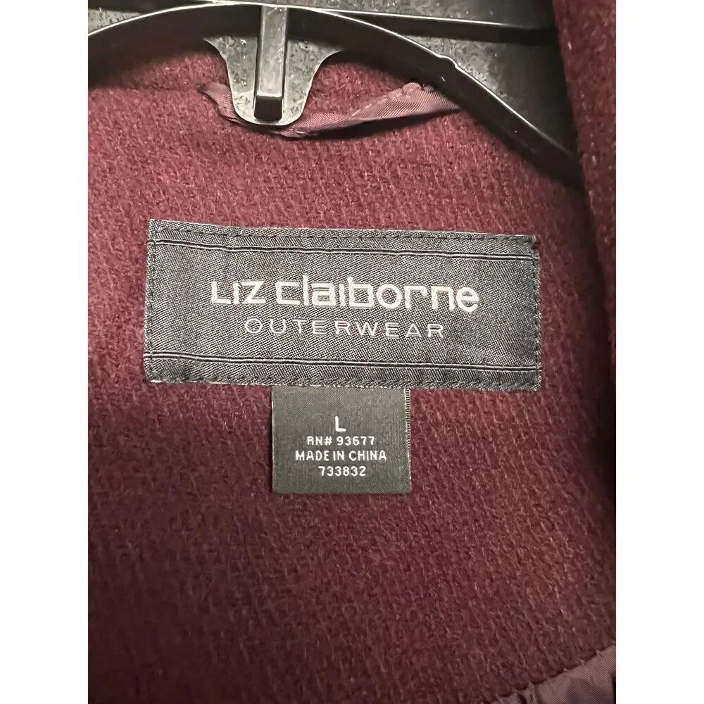 Liz Claiborne Wool Blend Single Breasted Pleated Jacket Sz L Wine NWT $220 - Picture 3 of 8